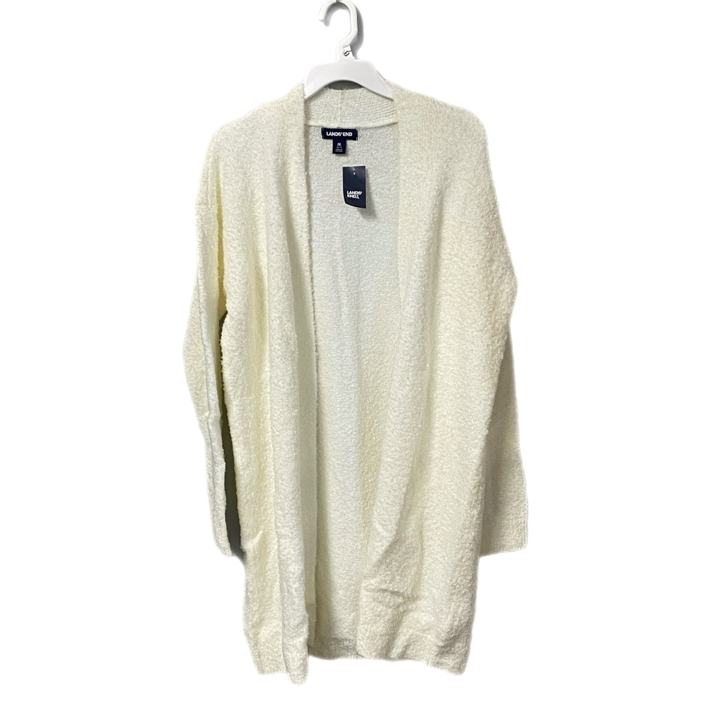 Lands' End Women's Ivory Long Open Front Cardigan Sweater, S, M, L, NWT